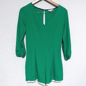 GB Green V-Neck Long Sleeve Summer Romper Med Crochet Resort Festival Boho Vaca